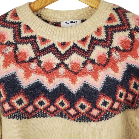 Old Navy Women's Patterned Sweater - Cream and Red. Fair Isle. XS. #0173 - Picture 2 of 9
